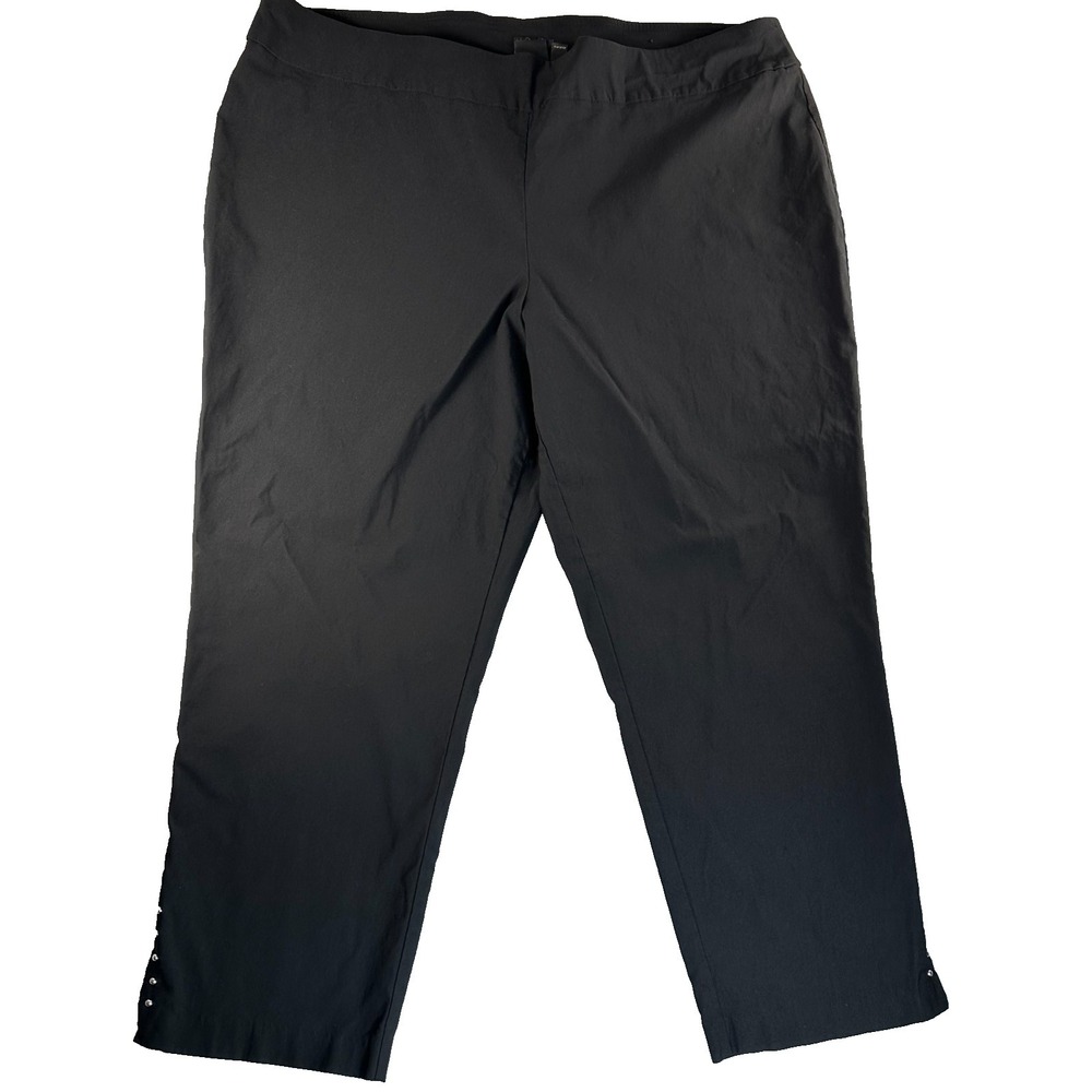 Women's Black Ankle Pants 3X 44" Waist Stretch Studded Hem Career Worthington